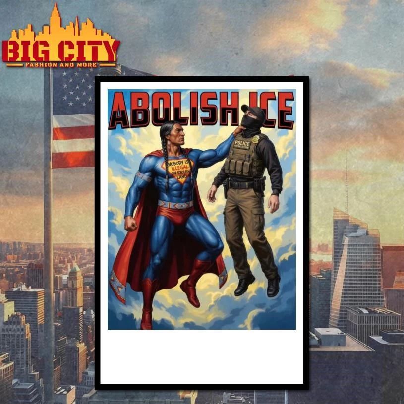 Abolish Ice Native American Superhero Nobody Is Illegal On Stolen Land Graphic Shirt