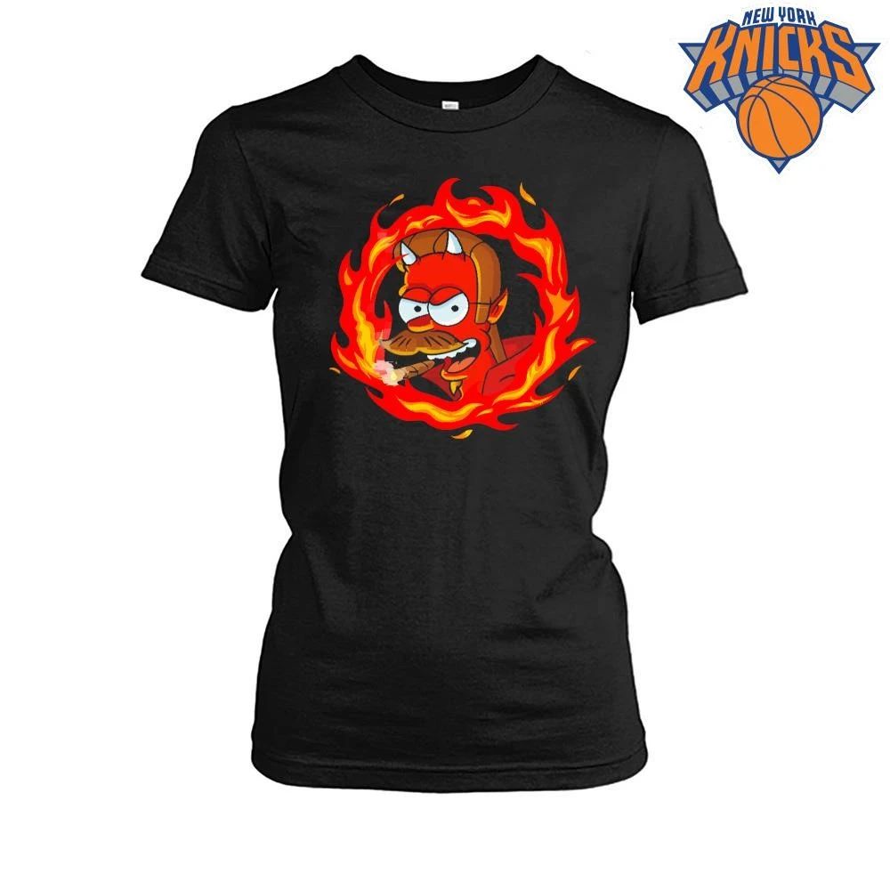 Evil Cartoon Character Devil Horns Smoking Cigar In Circle Of Fire Graphic Shirt
