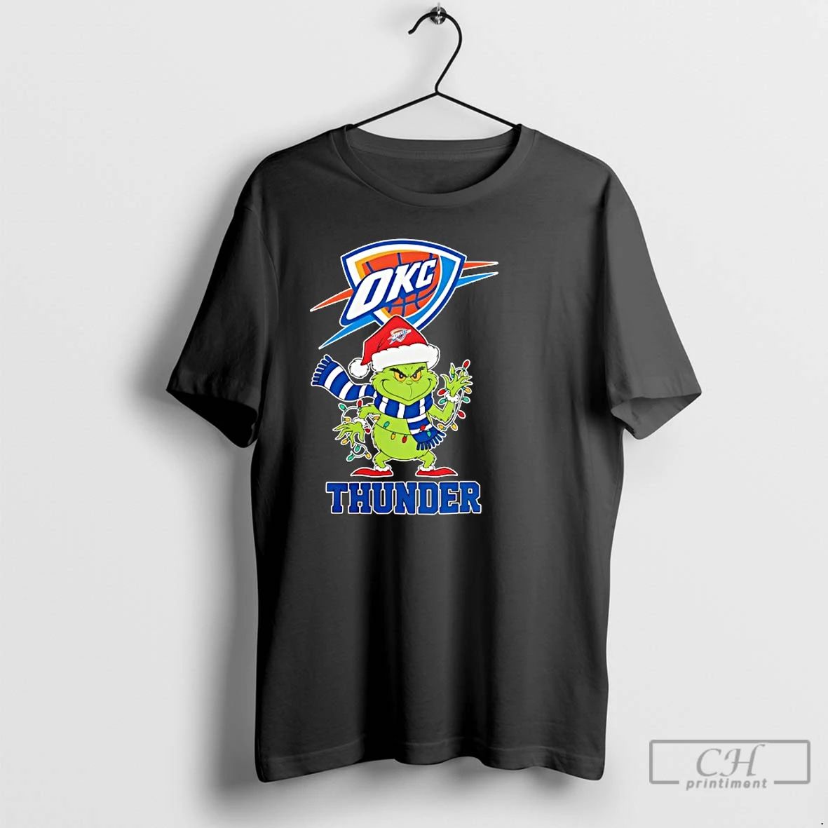 Classic Oklahoma City Thunder Christmas Grinch Santa Hat Holiday T Shirts