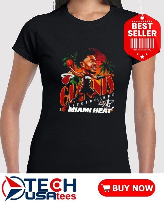 Giannis Antetokounmpo No. 7 Miami Heat Basketball caricature signature shirt