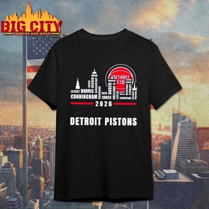Detroit Pistons 2026 greatest of all time players city skyline shirt