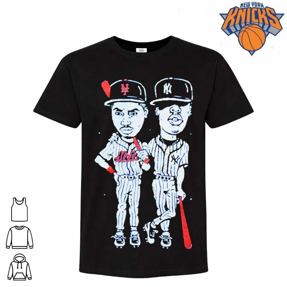 Vintage New York Mets and Yankees Nas Hip Hop Cartoon Rap Baseball Blue Graphic Shirt