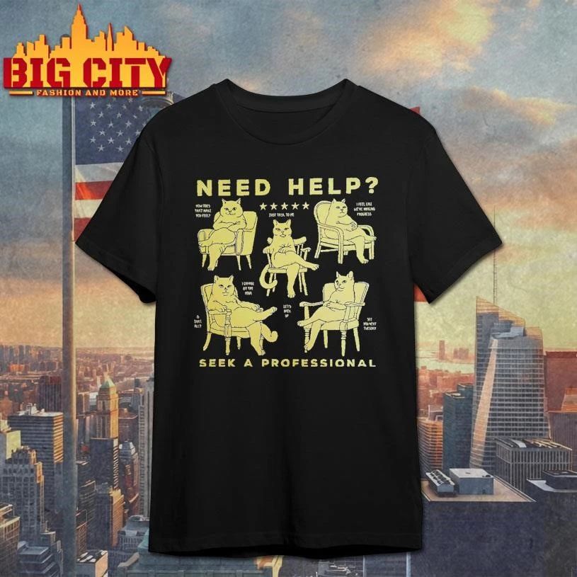 Seek A Professional Cat Therapist Funny Mental Health Counselor Cat Lover Graphic Shirt