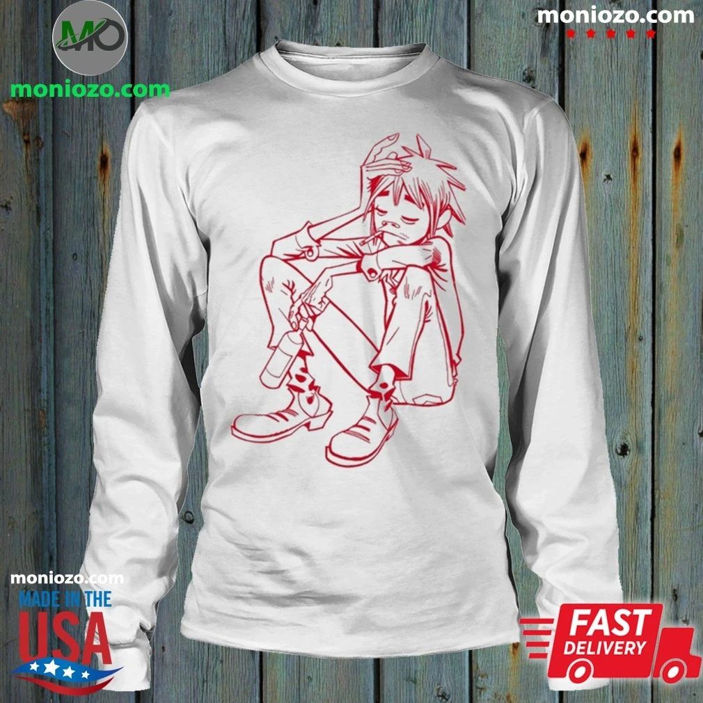 Original Gorillaz 2D Red Line Drawing Character Sketch T-Shirt