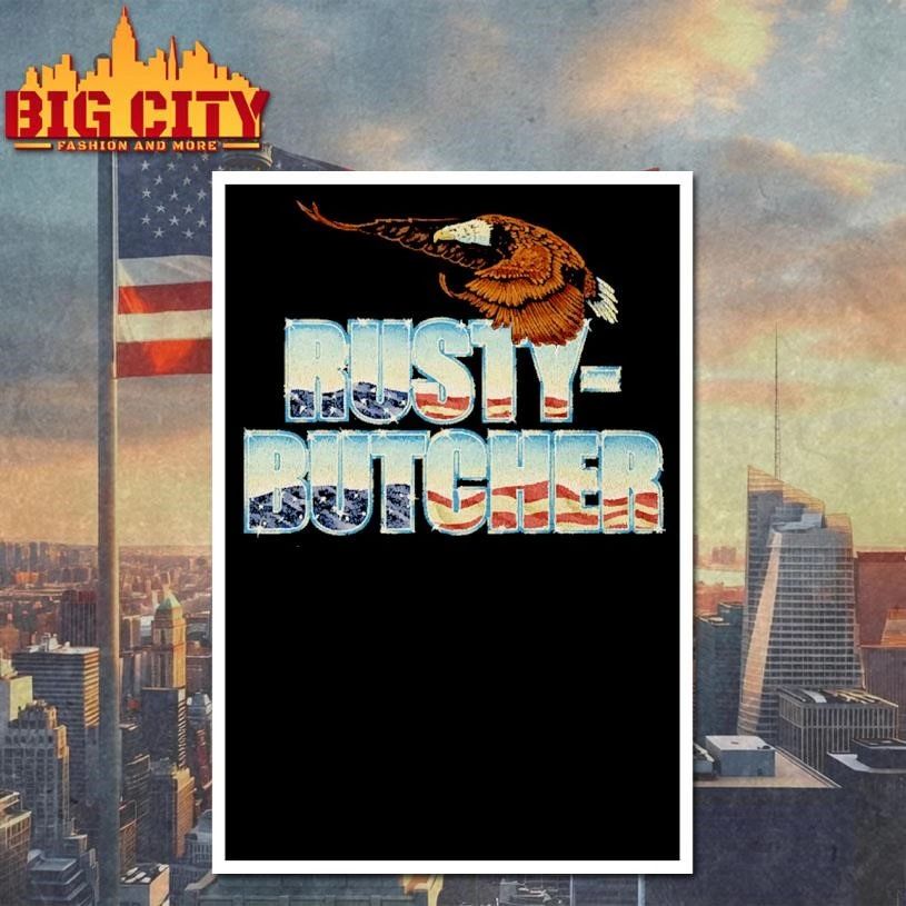 Rusty Butcher Flying Eagle American Flag Vintage Retro Motor Biker T Shirt