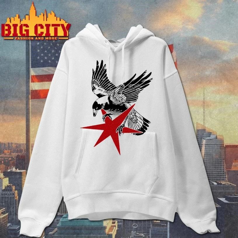 Flying Magpie Red Star Woodcut Streetwear Graphic Shirt