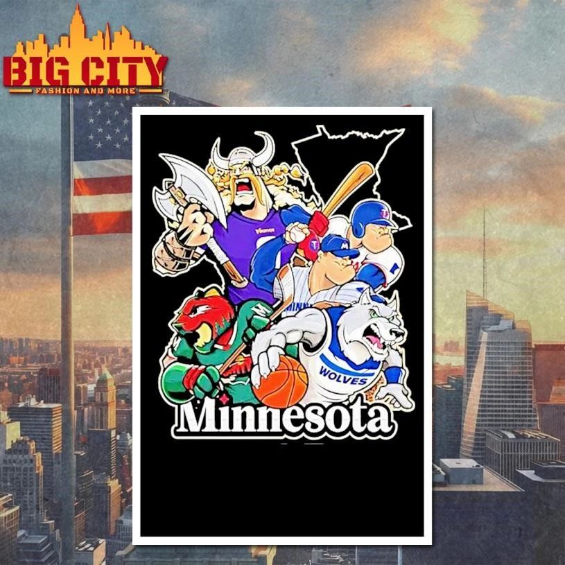 Vikings Wolves Twins And Wild Minnesota City Skyline Mascot Shirt