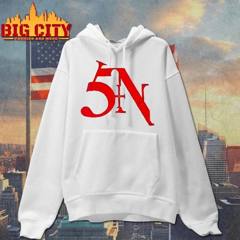 Gothic Red 5N Logo Graphic Tee Streetwear White Shirt