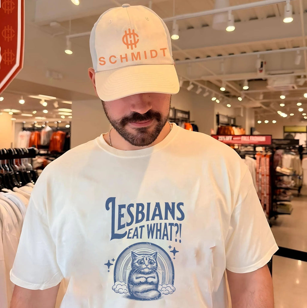 Lesbians Eat What Sad Cat Rainbow lesbian humor shirt