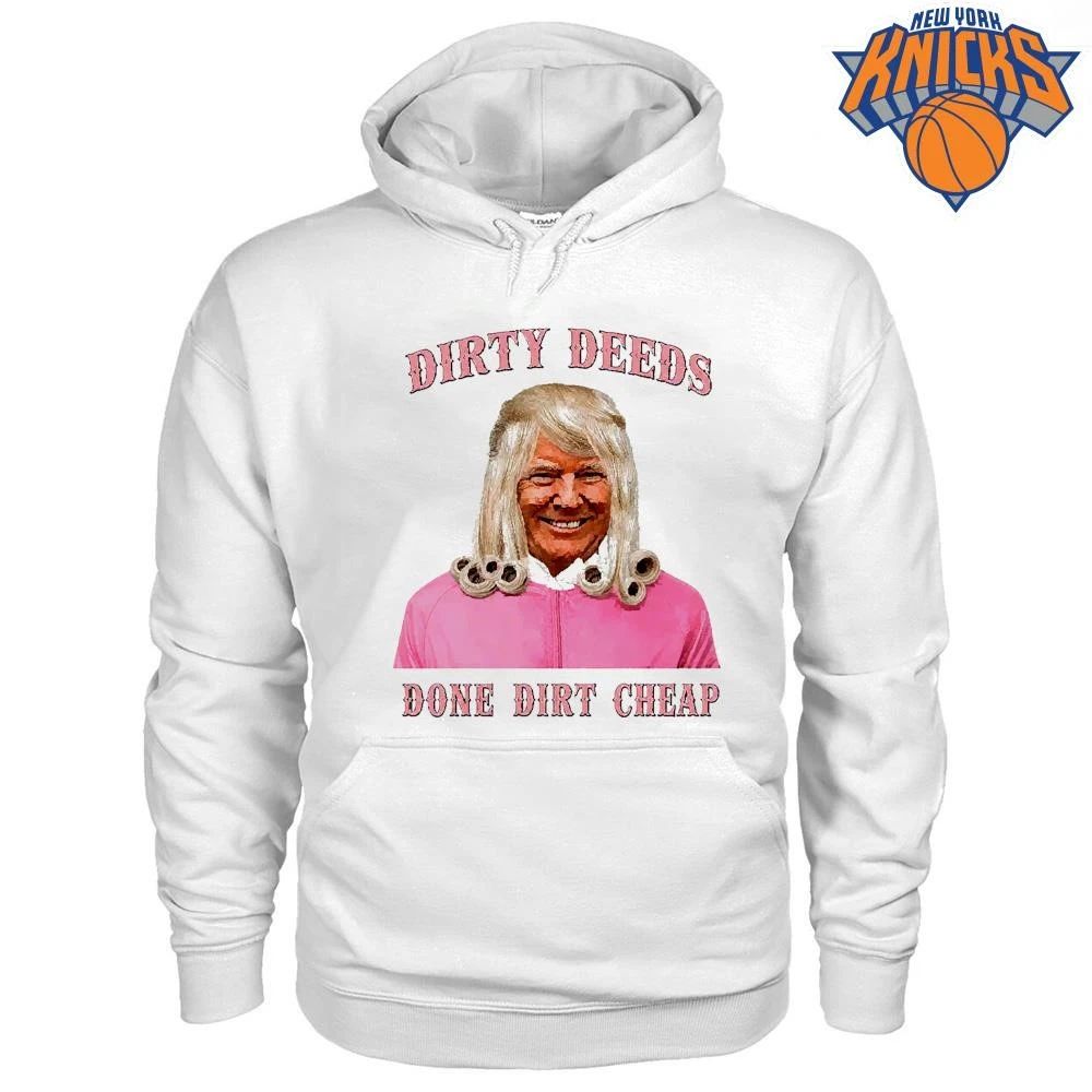 Donald Trump Blonde Wig Pink Jacket Dirty Deeds Done Dirt Cheap Meme Shirt