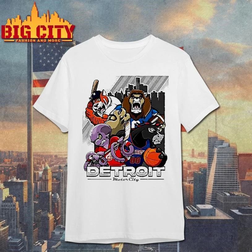 Motor City Detroit Tigers Lions Red Wings Pistons Mascot Sport Athletic Shirt
