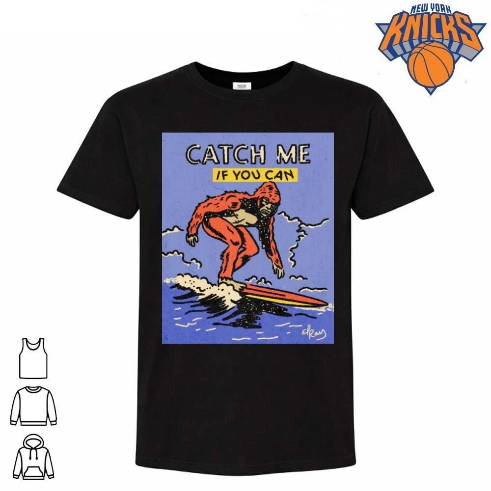 Catch Me If You Can Bigfoot Surfing Retro Comic Style Surf Graphic Shirt