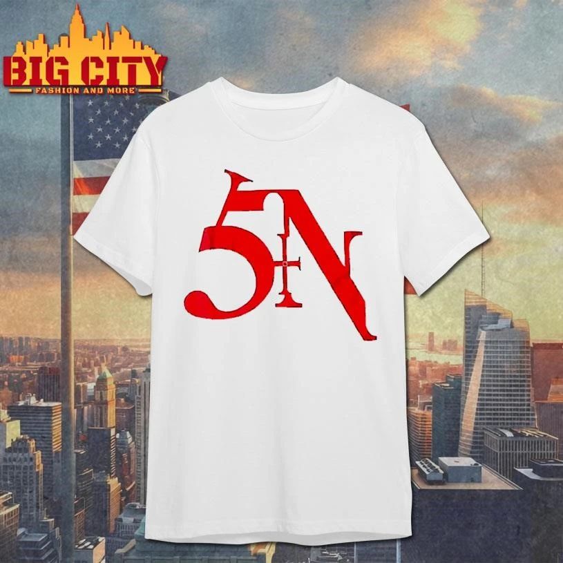 Gothic Red 5N Logo Graphic Tee Streetwear White Shirt
