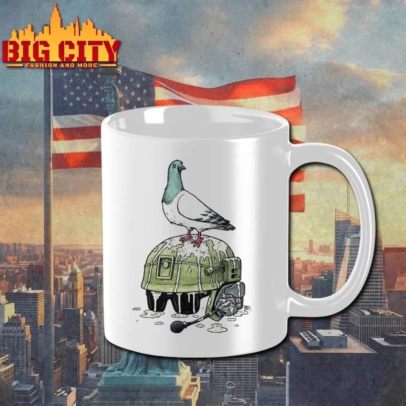 Pigeon Pooping On Military Tactical Helmet Funny Cartoon Shirt