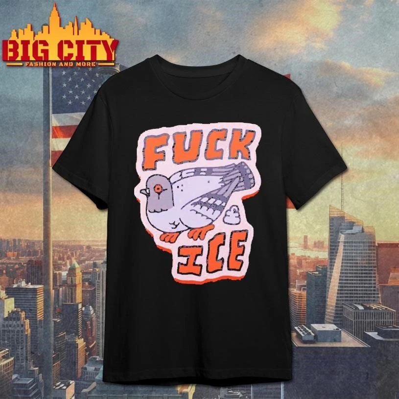 Fuck ICE Pigeon Pooping Anti Border Patrol Political Cartoon Streetwear Shirt