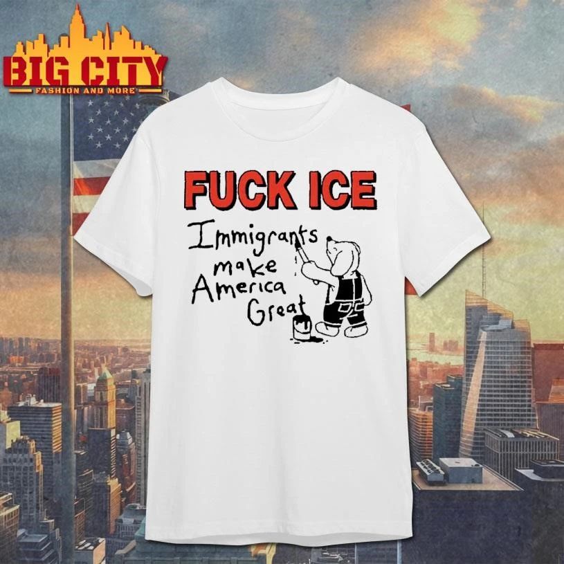 Fuck ICE Immigrants Make America Great Cute Dog Painting Wall Cartoon Shirt