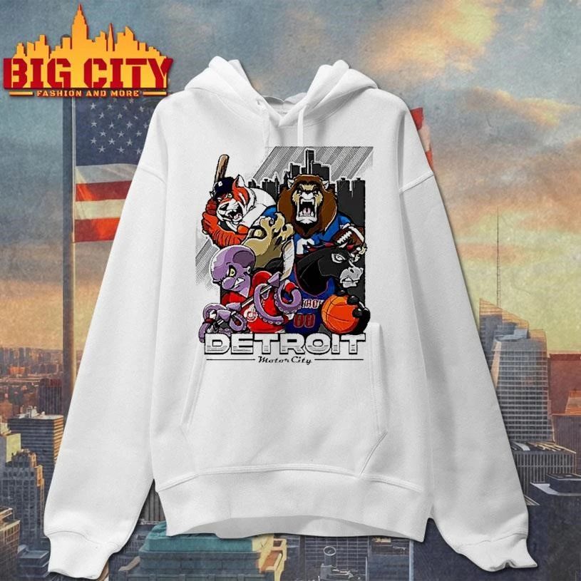 Motor City Detroit Tigers Lions Red Wings Pistons Mascot Sport Athletic Shirt