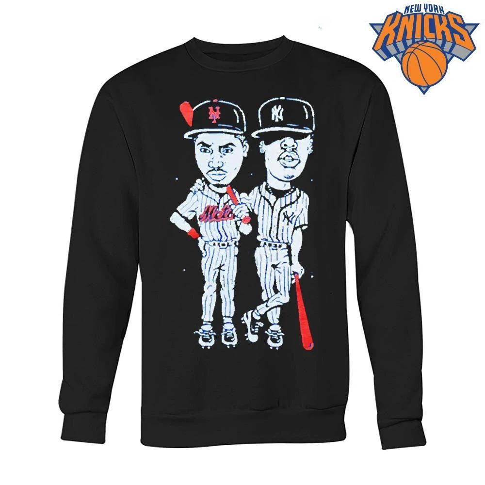 Vintage New York Mets and Yankees Nas Hip Hop Cartoon Rap Baseball Blue Graphic Shirt