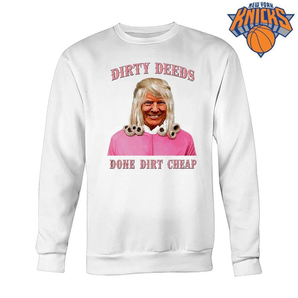 Donald Trump Blonde Wig Pink Jacket Dirty Deeds Done Dirt Cheap Meme Shirt