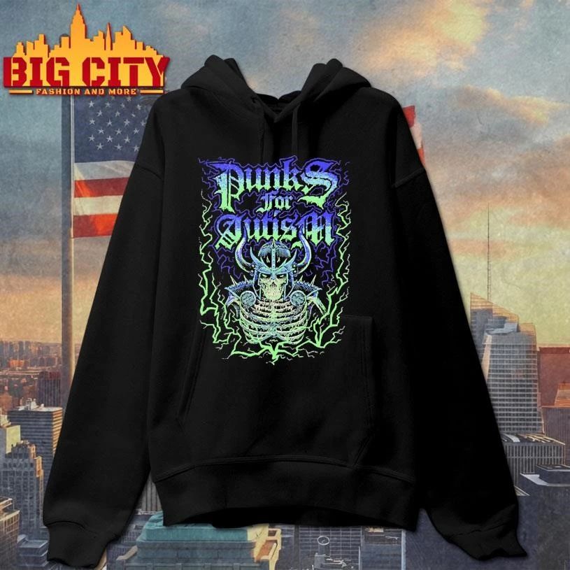 Punks For Autism Heavy Metal Skeleton Warrior Graphic Shirt