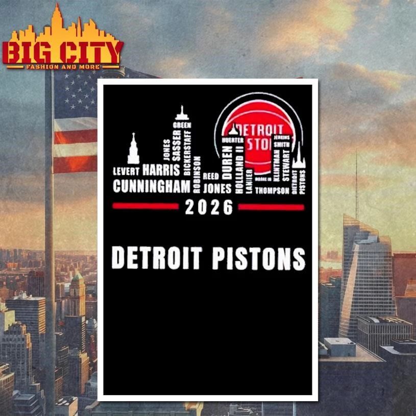 Detroit Pistons 2026 greatest of all time players city skyline shirt