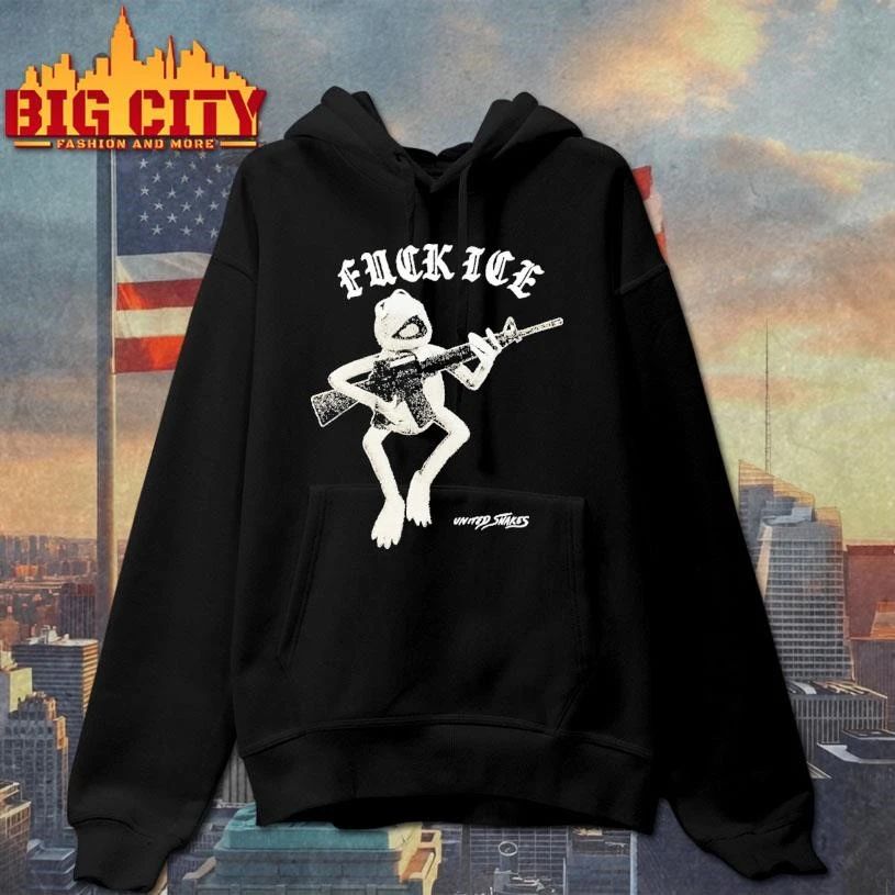 Kermit Frog With Gun Fuck Ice United Snakes Anti Authority Protest Meme Graphic Shirt