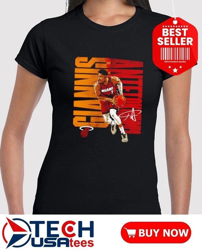 Giannis Antetokounmpo No. 7 Miami Heat Basketball Bold signature shirt