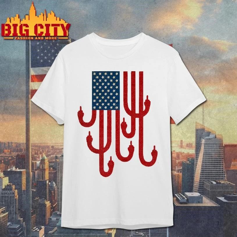 American Flag Middle Finger Protest Graphic Art Vintage Retro Shirt