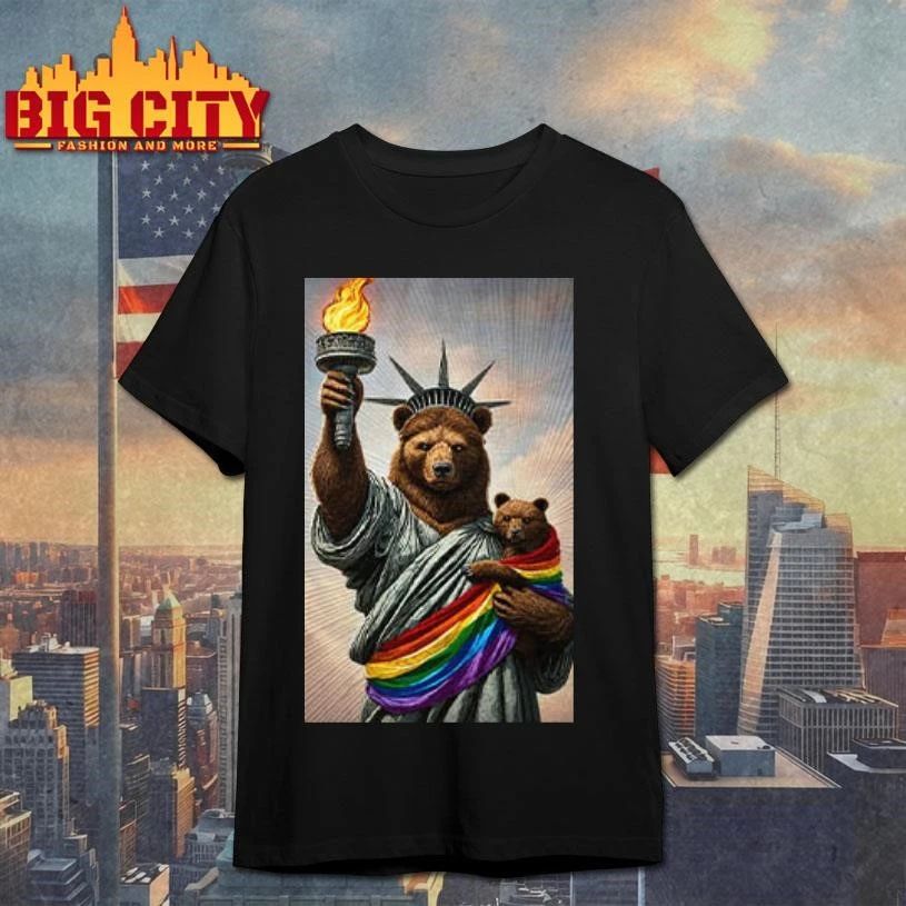 Bear Statue Of Liberty Pride T Shirt