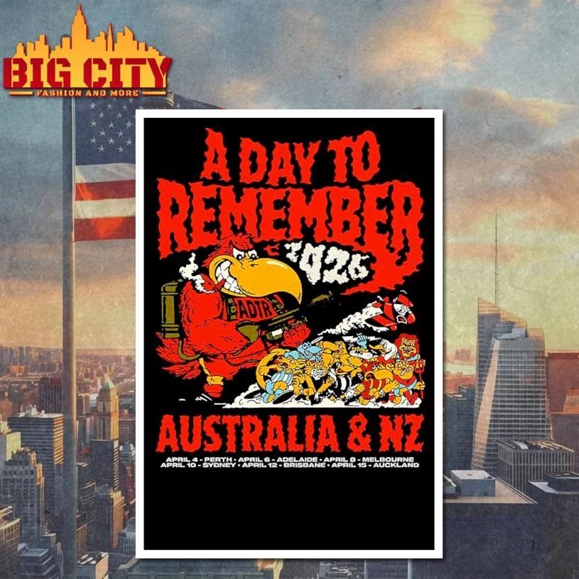 A Day To Remember 2026 Australia And New Zealand Tour Merch The Red Vulture Art With Dates Shirt