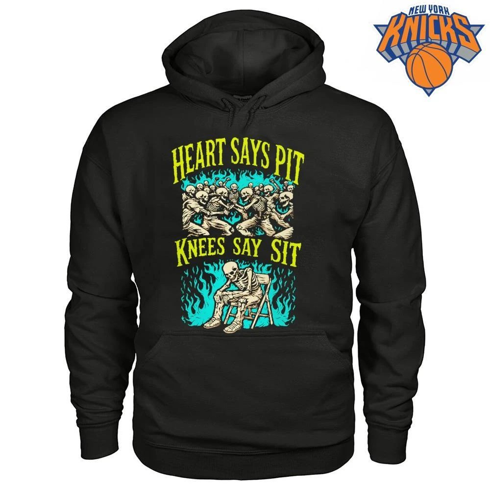 Heart Says Pit Knees Say Sit Funny Heavy Metal Skeleton Concert Mosh Pit Shirt