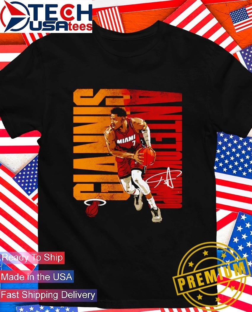 Giannis Antetokounmpo No. 7 Miami Heat Basketball Bold signature shirt
