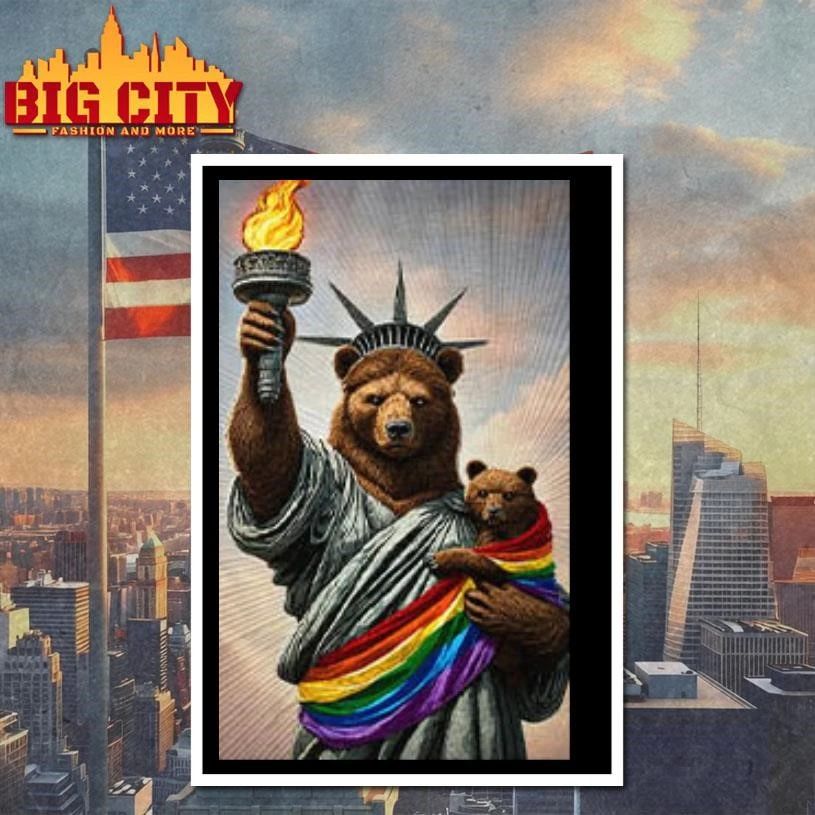 Bear Statue Of Liberty Pride T Shirt