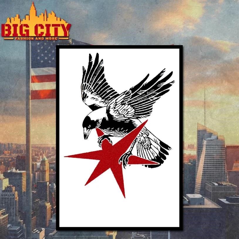 Flying Magpie Red Star Woodcut Streetwear Graphic Shirt