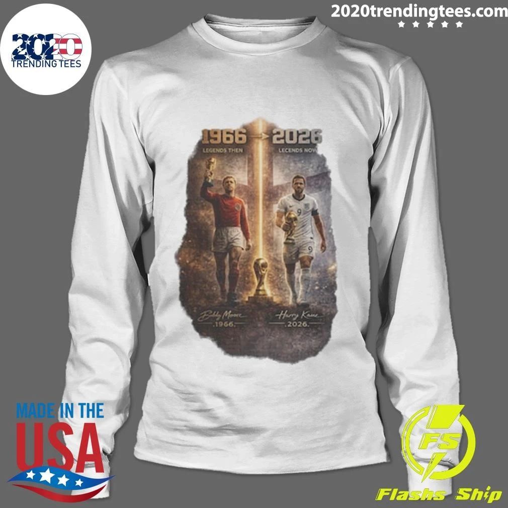 England Three Lions 1966–2026 World Cup Legacy Bobby Moore 1966 and Harry Kane 2026 Shirt