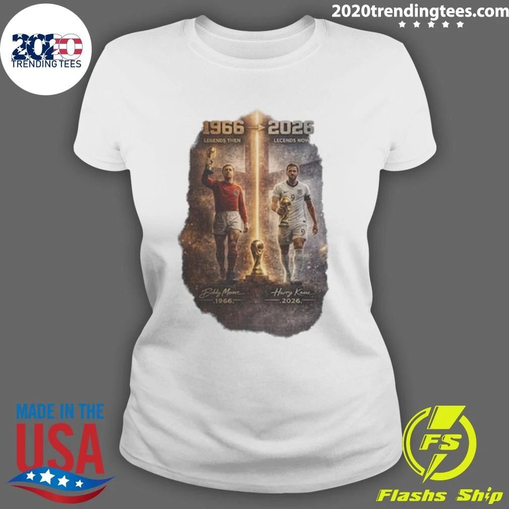 England Three Lions 1966–2026 World Cup Legacy Bobby Moore 1966 and Harry Kane 2026 Shirt