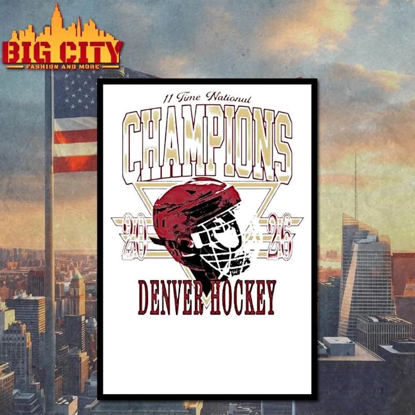 Denver Pioneers Mens Ice Hockey 11 Time National Champions 2026 Helmets Shirt