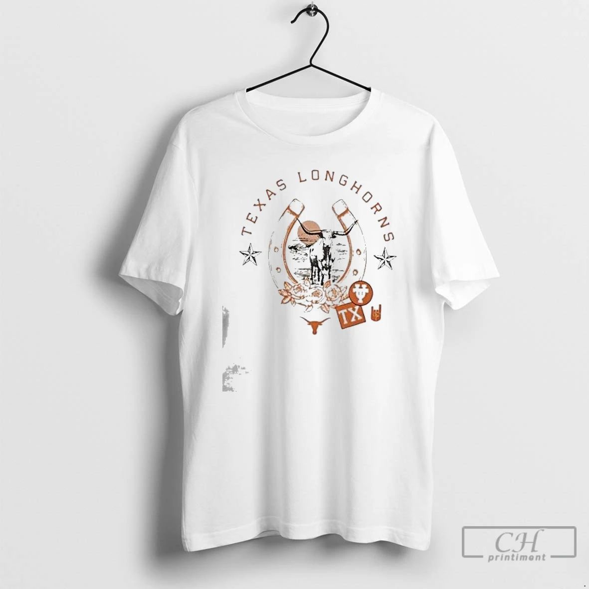 Classic Texas Longhorns Bevo In Horseshoe African Buffalo T Shirts