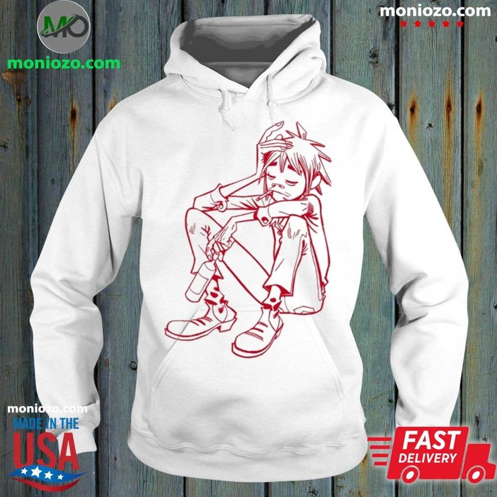 Original Gorillaz 2D Red Line Drawing Character Sketch T-Shirt