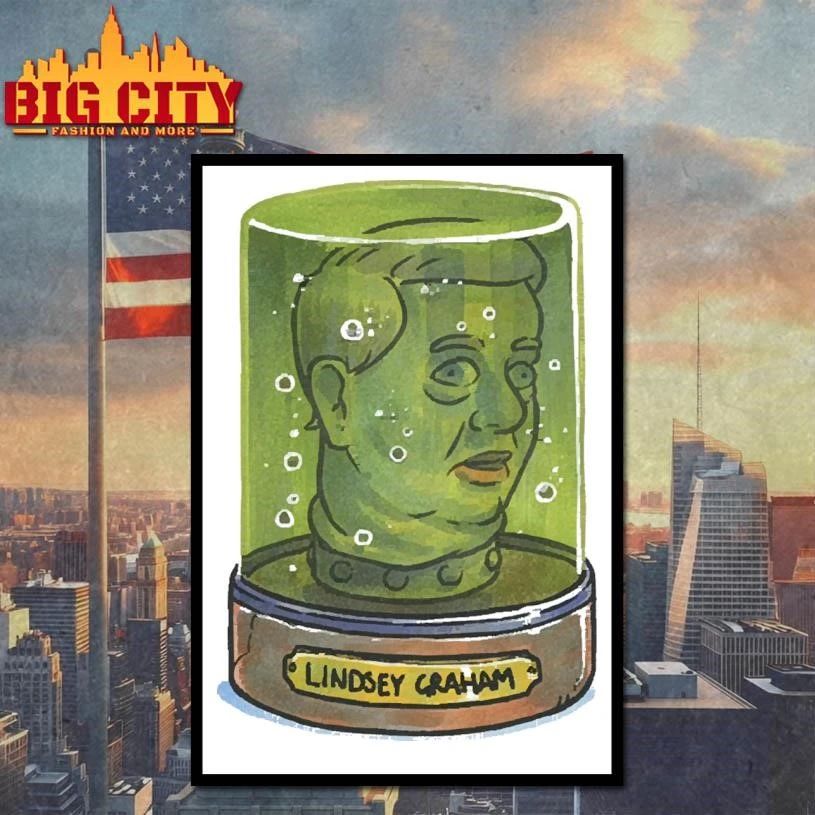 Lindsey Graham head in a green jar funny political satire pop art shirt