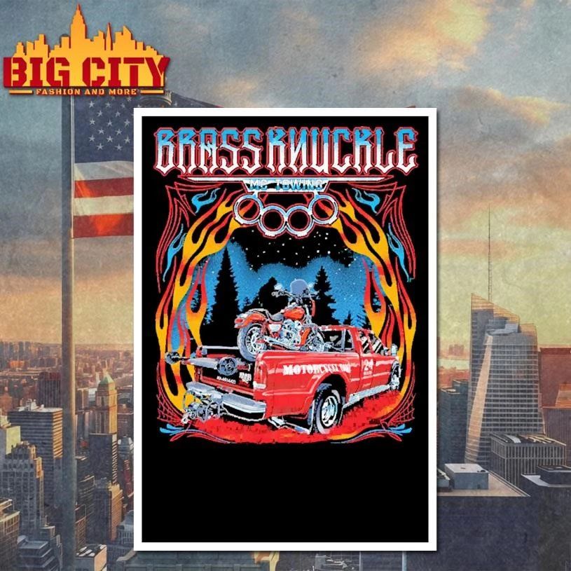Brass Knuckle MC Towing Chopper Motorcycle Flames Black Shirt