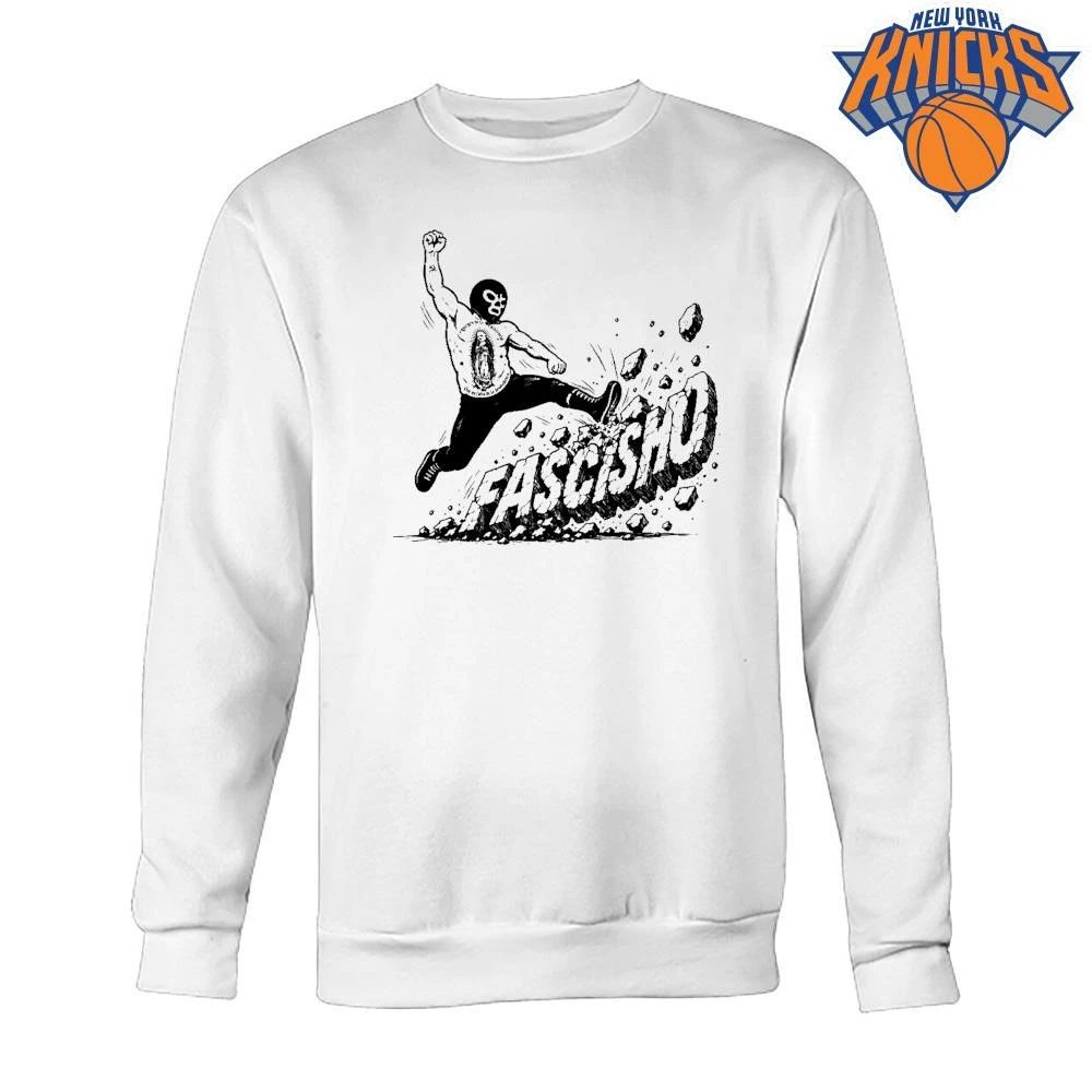 Anti Fascist Lucha Libre Mexican Wrestler Kicking Fascismo Graphic Artwork Shirt