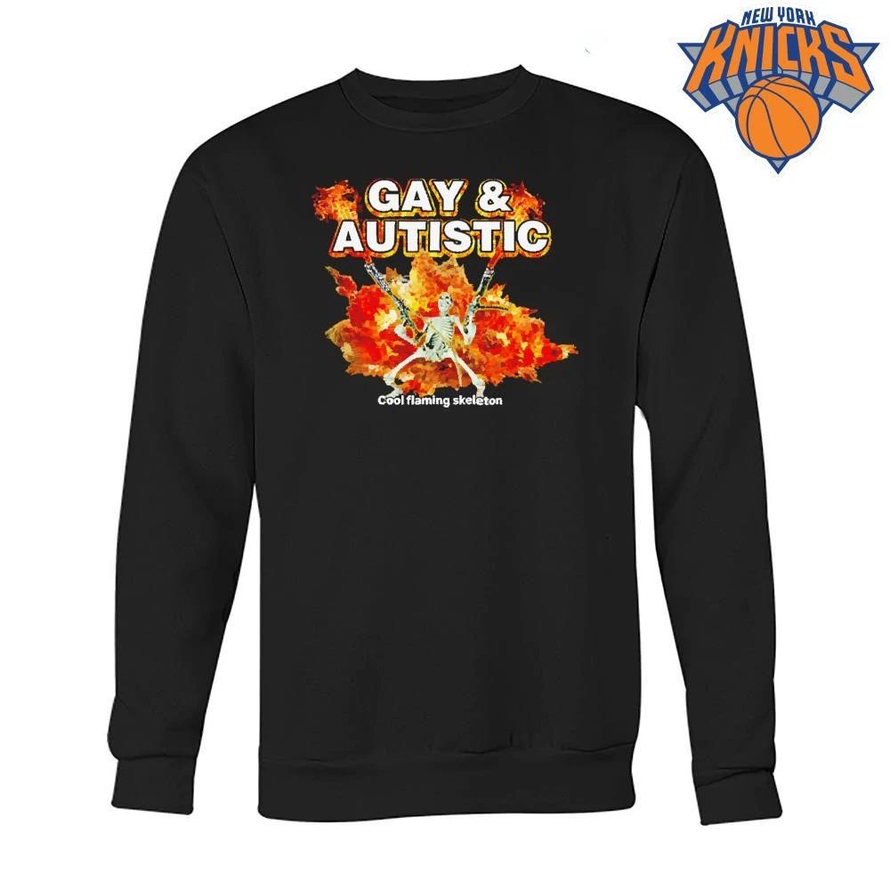 Gay and Autistic Cool Flaming Skeleton Explosion Funny Pride Graphic Shirt