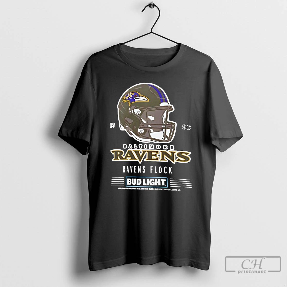 Classic Baltimore Ravens Bud Light 1996 Ravens Flock Football Helmet T Shirts