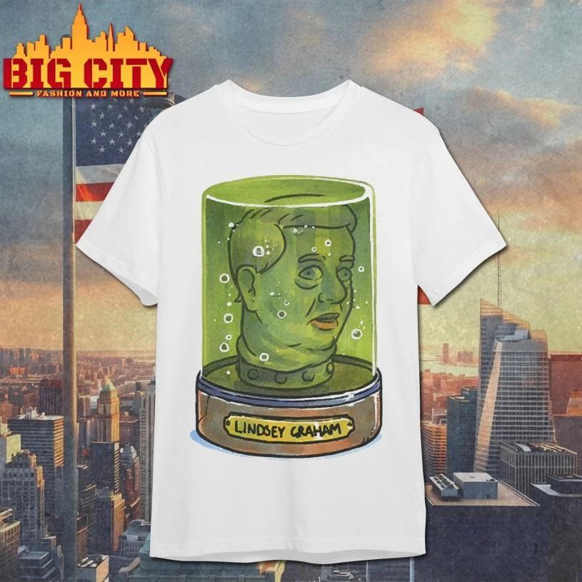 Lindsey Graham head in a green jar funny political satire pop art shirt