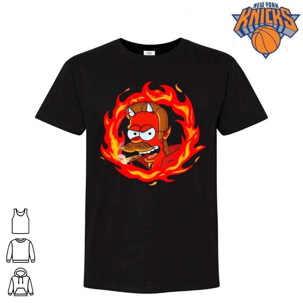 Evil Cartoon Character Devil Horns Smoking Cigar In Circle Of Fire Graphic Shirt