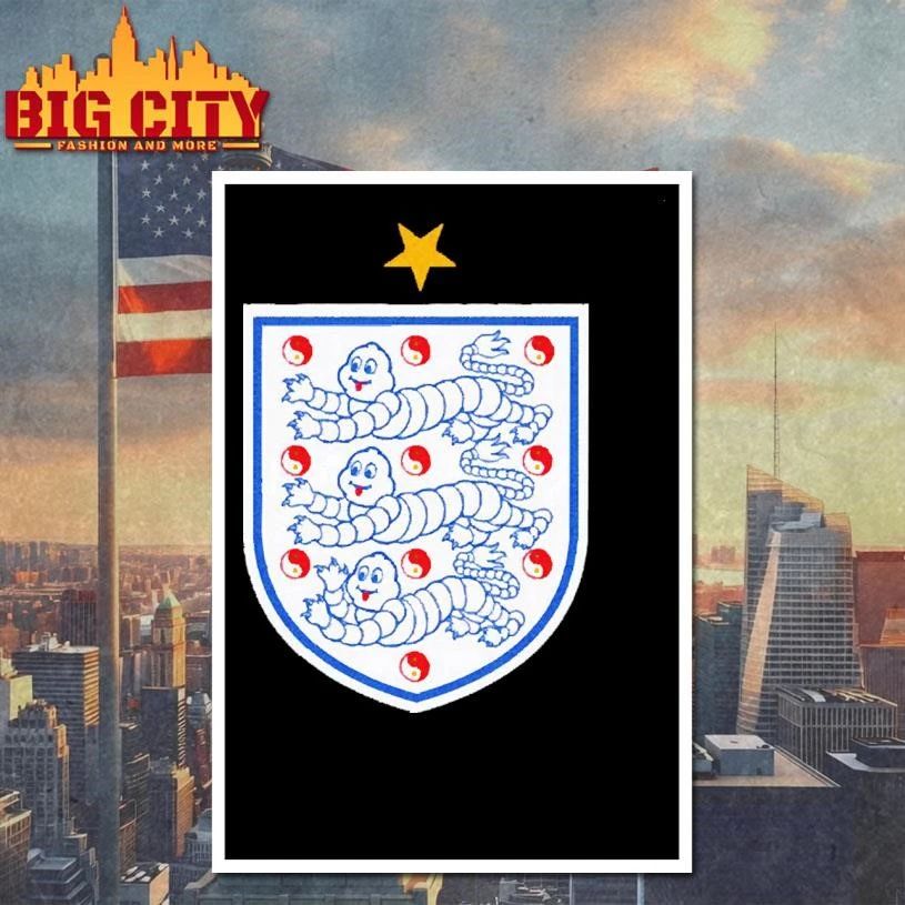 Three Lions Michelin Man Yin Yang Crest Orange Football Shirt