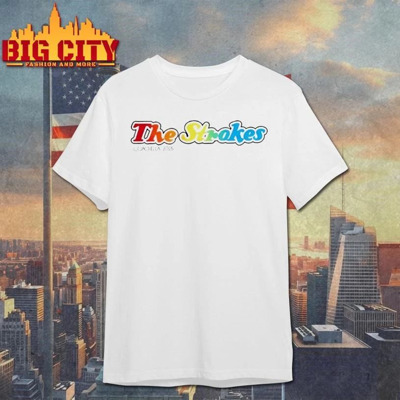 The Strokes Coachella 2026 Indio California Merch Rainbow Gradient Logo Shirt