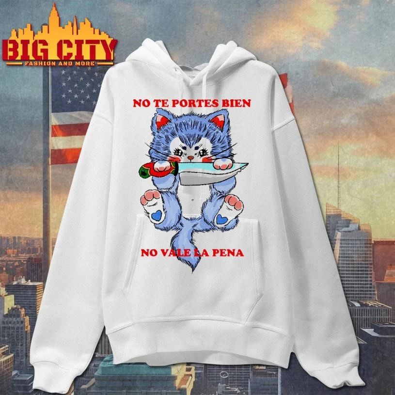 No te portes bien no vale la pena funny rebellious anime blue cat with knife shirt
