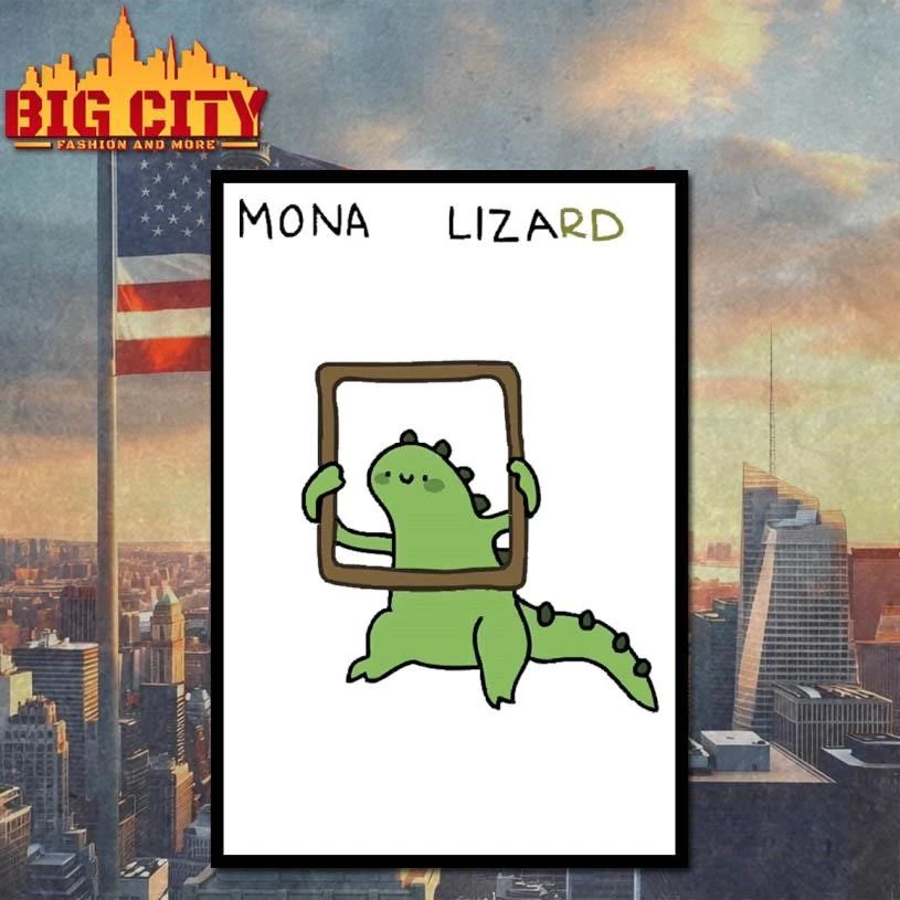 Mona Lizard Cute Dinosaur Holding Picture Frame Artwork Parody Shirt